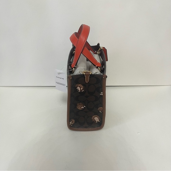 Coach Dempsey Tote 22 In Signature Canvas With Hedgehog Print In Brown Black NWT - Picture 3 of 16